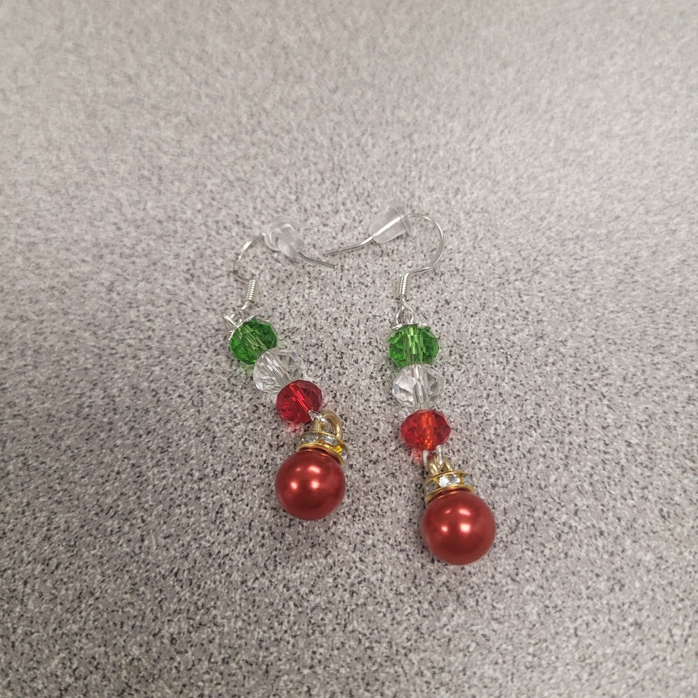 Elegant Red and Green Beaded Earrings With 925 Sterling Silver Hoops